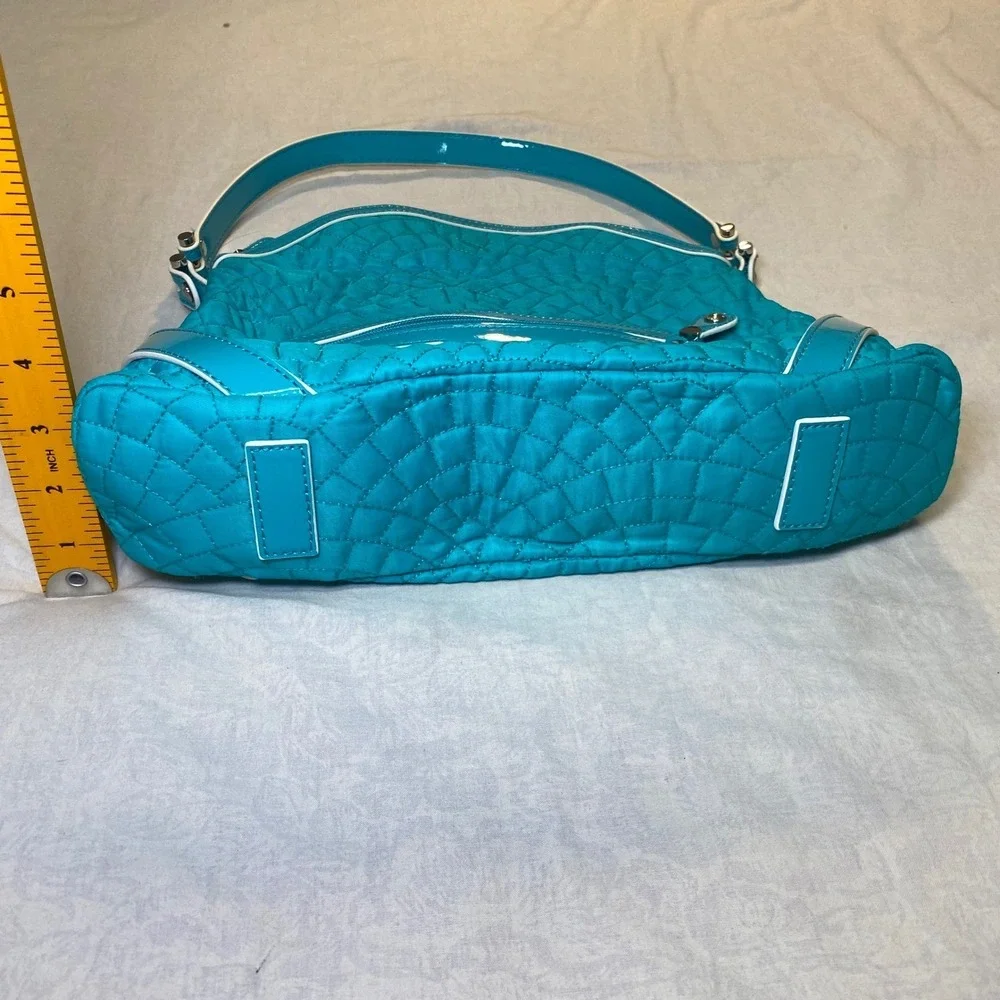 Vera Bradley Turquoise Blue Quilted Microfiber Hobo Shoulder‎ Bag Patent Trim